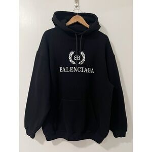 Balenciaga Men’s Laurel Logo Black Oversized Hoodie Size Small